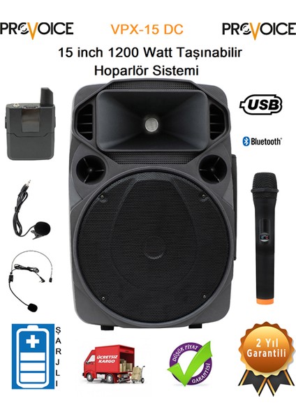 VPX-15 DC 15 inch 1200 Watt Taşınabilir Hoparlör Sistemi