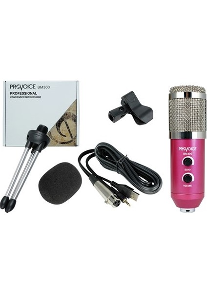 BM-300 Usb Girişli Condenser Stüdyo Mikrofonu (Pembe)