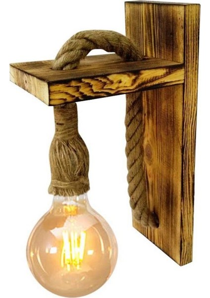 Ahşap Duvar Aydınlatma Aplik Halatlı Rustik Aplik