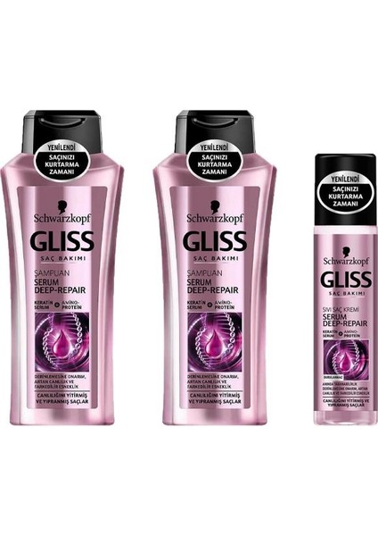 Glıss Serum Deep Repaır 3'lü Set 2 Adet Şampuan + Sıvı Saç Kremi