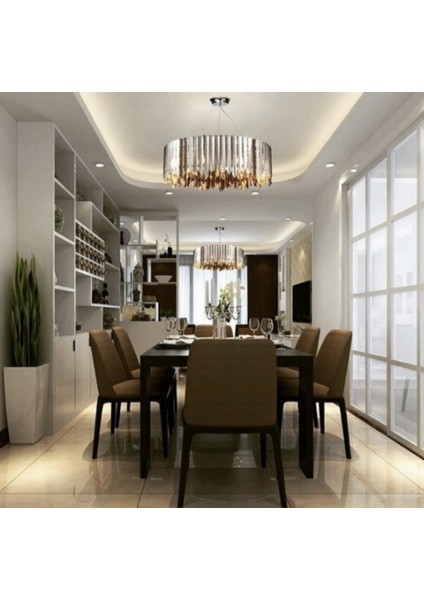 Luxury Modern Kristal Taşlı Sarkıt Avize Krom 60 cm Çap BURENZE567