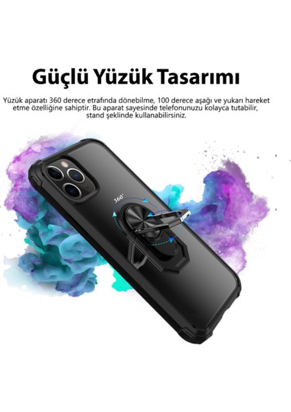 Samsung Galaxy M31 Kapak Şeffaf Yüzüklü Kenar Korumalı Standlı Kılıf - Lacivert modelleri
