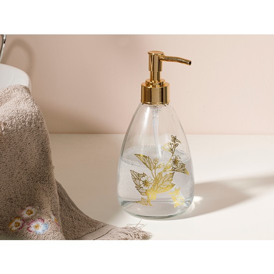 English Home Flowery Cam Banyo Sıvı Sabunluk 8,7x17,5 cm Gold