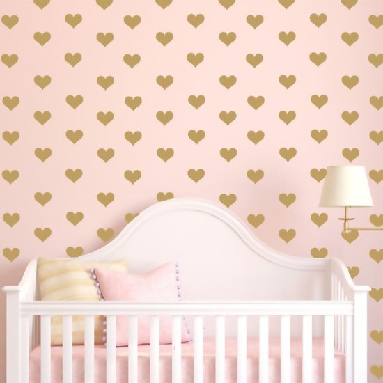 Baskı Kazanı Altın Renkli Kalpler Çocuk ve Bebek Odası Sticker 48 Adet