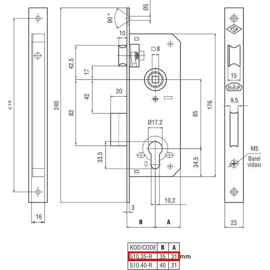 Замок врезной light style ls 85 45 1п sg