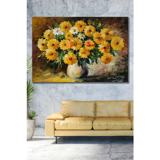 Hediyeler Kapında 90X130 Yağlı Boya Görünümlü Sarı Çiçekler Kanvas Tablo