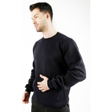 Uniprom Sıfır Yaka Sweatshirt Kalın Kumaş Içi Şardonlu Lacivert Erkek