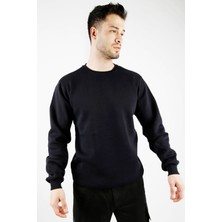 Uniprom Sıfır Yaka Sweatshirt Kalın Kumaş Içi Şardonlu Lacivert Erkek