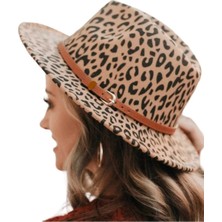 Trenderrs Kadın Leopar Desenli Panama Fötr Şapka
