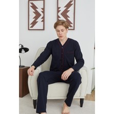 Kly Pijama Kly 6007 V Yaka Boydan Düğmeli Orta Kalın Pijama Takım