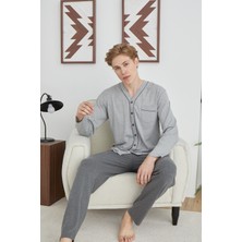 Kly Pijama Kly 6007 V Yaka Boydan Düğmeli Orta Kalın Pijama Takım