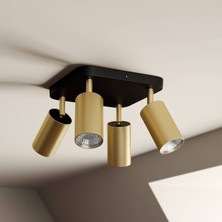 Rsylight Retro Siyah Eskitme Kare 180 Derece Hareketli Modern Spor 4 Lü LED Spot Avize Günışığı Ampullü