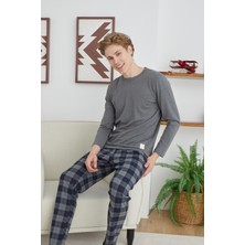 Kly Pijama Kly 1033 Ekoseli Sıfır Yaka Orta Kalın Pijama Takım