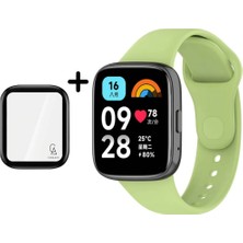 Coolacs Xiaomi Redmi Watch 3 Active Uyumlu Yumuşak Silikon Kordon ve Kavisli Ekran Koruyucu Seti Açık Yeşil