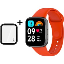 Coolacs Xiaomi Redmi Watch 3 Active Uyumlu Yumuşak Silikon Kordon ve Kavisli Ekran Koruyucu Seti Turuncu
