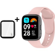 Coolacs Xiaomi Redmi Watch 3 Active Uyumlu Yumuşak Silikon Kordon ve Kavisli Ekran Koruyucu Seti Pembe