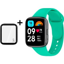 Coolacs Xiaomi Redmi Watch 3 Active Uyumlu Yumuşak Silikon Kordon ve Kavisli Ekran Koruyucu Seti Turkuaz