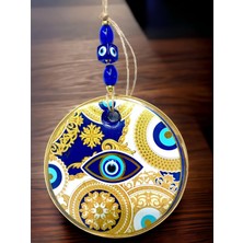 Mixperi Sarı Motifli Mavi Işlemeli Nazar Boncuk Gözlü Duvar Süsü