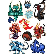 Reysa Tasarım Ejderha Dragon Sticker Set-1 11 Parça Telefon, Tablet, Defter, Laptop Sticker