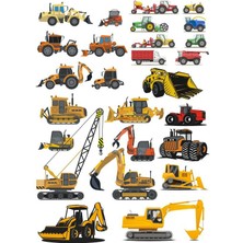 Reysa Tasarım Iş Makineleri Sticker Set-1 19 Parça Telefon, Tablet, Defter, Laptop Sticker