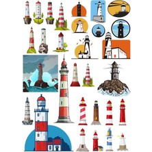 Reysa Tasarım Deniz Feneri Sticker Set-1 20 Parça Telefon, Tablet, Defter, Laptop Sticker