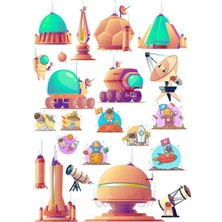 Reysa Tasarım Uzay Temalı Sticker Set 12 Parça Telefon, Tablet, Defter, Laptop Sticker