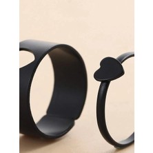 Dream Butik Siyah Ikili Kalp Yüzük