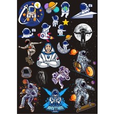 Reysa Tasarım Uzay ve Astronot Sticker Set 3 16 Parça Telefon, Tablet, Defter, Laptop Sticker