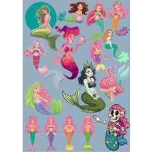 Reysa Tasarım Deniz Kızları Sticker Set  15 Parça Telefon, Tablet, Defter, Laptop Sticker