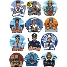 Reysa Tasarım Meslekler Sticker Set-2 12 Parça Telefon, Tablet, Defter, Laptop Sticker