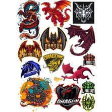 Reysa Tasarım Dragon Ejderha Sticker Set-13 14 Parça Telefon, Tablet, Defter, Laptop Sticker