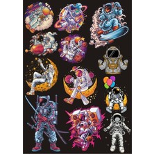 Reysa Tasarım Astronot Sticker Set 7 12 Parça Telefon, Tablet, Defter, Laptop Sticker