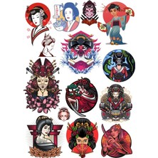 Reysa Tasarım Japon Kadınları Sticker Set 15 Parça Telefon, Tablet, Defter, Laptop Sticker