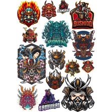 Reysa Tasarım Samurai Savaşçı Sticker Set-6 17 Parça Telefon, Tablet, Defter, Laptop Sticker