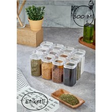 Kitchen Pembelia Etiketli 300 ml Akrilik Baharatlık Seti Saklama Kabı Şeffaf Etiketli