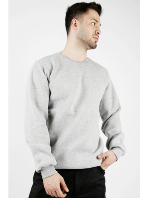 Uniprom Sıfır Yaka Sweatshirt Kalın Kumaş Içi Şardonlu Gri Erkek