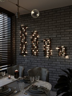 Ddtrend Dekoratif 4 Parça  Peri Ledli Sarmaşıklı Merdiven Tipi Ahşap Dikey Bahçe Tablo  ( Piller Dahil )