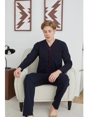 Kly Pijama Kly 6007 V Yaka Boydan Düğmeli Orta Kalın Pijama Takım