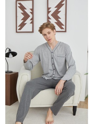 Kly Pijama Kly 6007 V Yaka Boydan Düğmeli Orta Kalın Pijama Takım