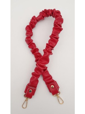 Angel Çanta Aksesuar 70 cm Büzgü Model Suni Deri Kırmızı Renk Çanta Sapı Light Gold Metalli