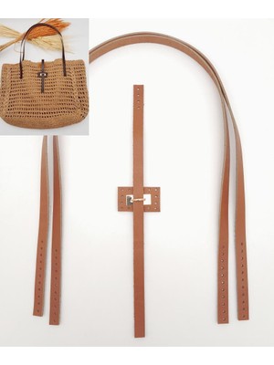 Angel Çanta Aksesuar Gerçek Deri Köprü Kilitli Çanta Seti Taba Renk Light Gold Metalli