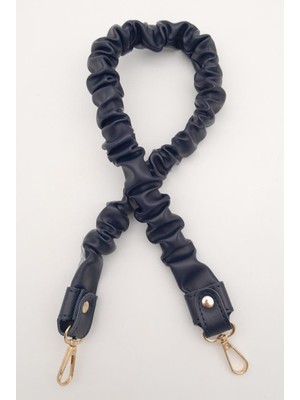 Angel Çanta Aksesuar 70 cm Büzgü Model Suni Deri Lacivert Renk Çanta Sapı Light Gold Metalli