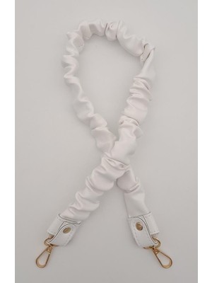 Angel Çanta Aksesuar 70 cm Büzgü Model Suni Deri Beyaz Renk Çanta Sapı Light Gold Metalli