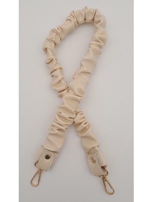 Angel Çanta Aksesuar 70 cm Büzgü Model Suni Deri Krem Renk Çanta Sapı Light Gold Metalli