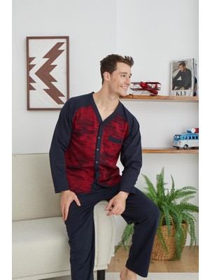 Kly Pijama Kly 8025 V Yaka Boydan Düğmeli Pijama Takım