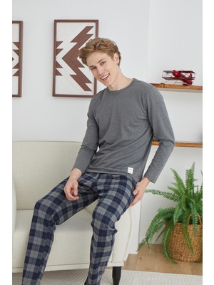 Kly Pijama Kly 1033 Ekoseli Sıfır Yaka Orta Kalın Pijama Takım