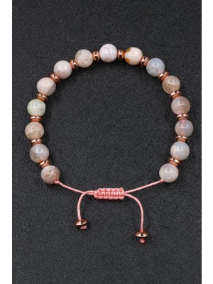 Alibaba Doğaltaş Flower Agate Doğal Taş Makrome Örme Bileklik