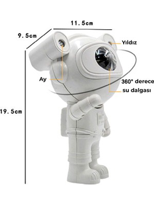 Quenlite Oc-08 ay Yıldız Projektör Astronot Işıklı Galaksi Efektli Eğlence Işık Gece Lambası Disko Parti