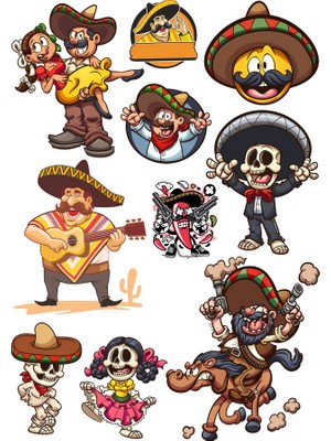Reysa Tasarım Mexican Sticker Set -1 10 Parça Telefon, Tablet, Defter, Laptop Sticker