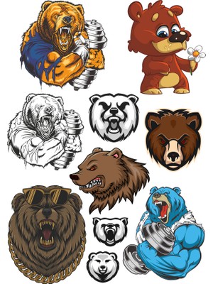 Reysa Tasarım Ayı Sticker Set -2 10 Parça Telefon, Tablet, Defter, Laptop Sticker